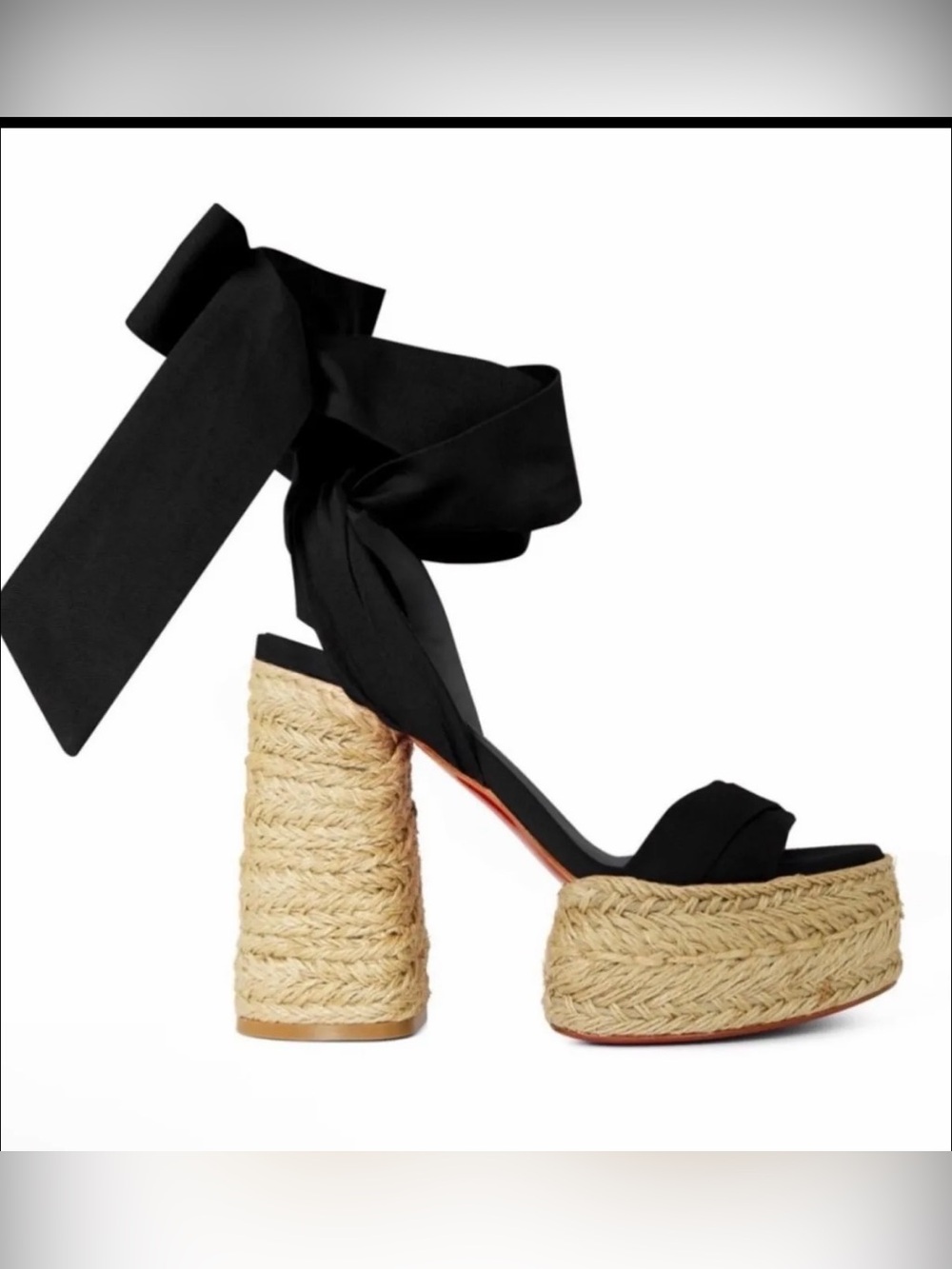 Christian Louboutin Black Espadrille Platform Sandals with Ankle Wrap
